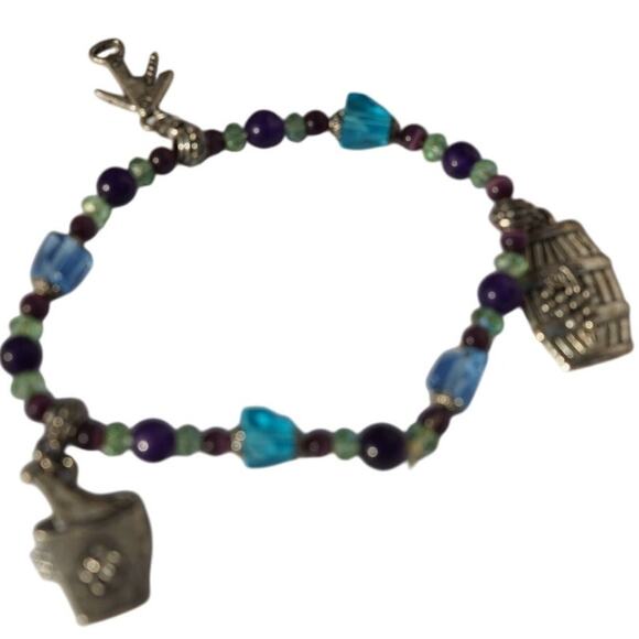 Vintage beaded charm bracelet wine theme Y2K boho eclectic style - Picture 1 of 10